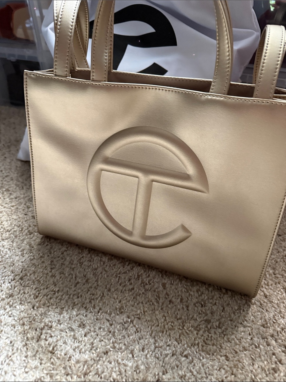 Telfar Metallic Gold Embossed Logo Tote